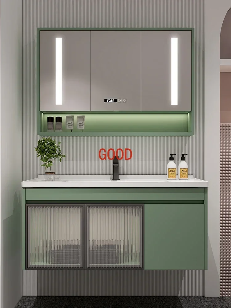 ~Simple Ceramic Whole Washbin Solid Wood Bathroom Cabinet Combination Inter-Platform Basin Smart Mirror Cabinet