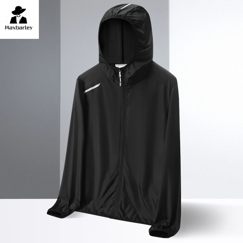 Lightweight Jacket Men's Summer Reflective Strip Mesh Breathable Hooded Sunscreen Casual Running windbreaker Ultra-thin Jacket