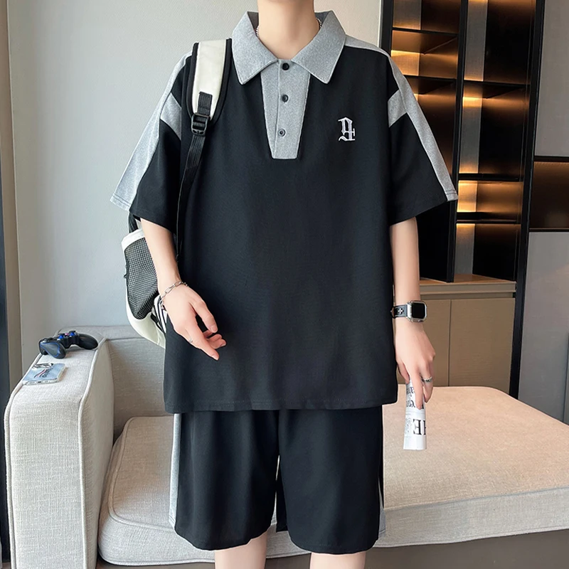 캐주얼 스포츠웨어 2024 새로운 폴로 셔츠 티셔츠 남성용 반팔 반바지 투피스 세트 세련된 의상 남성복