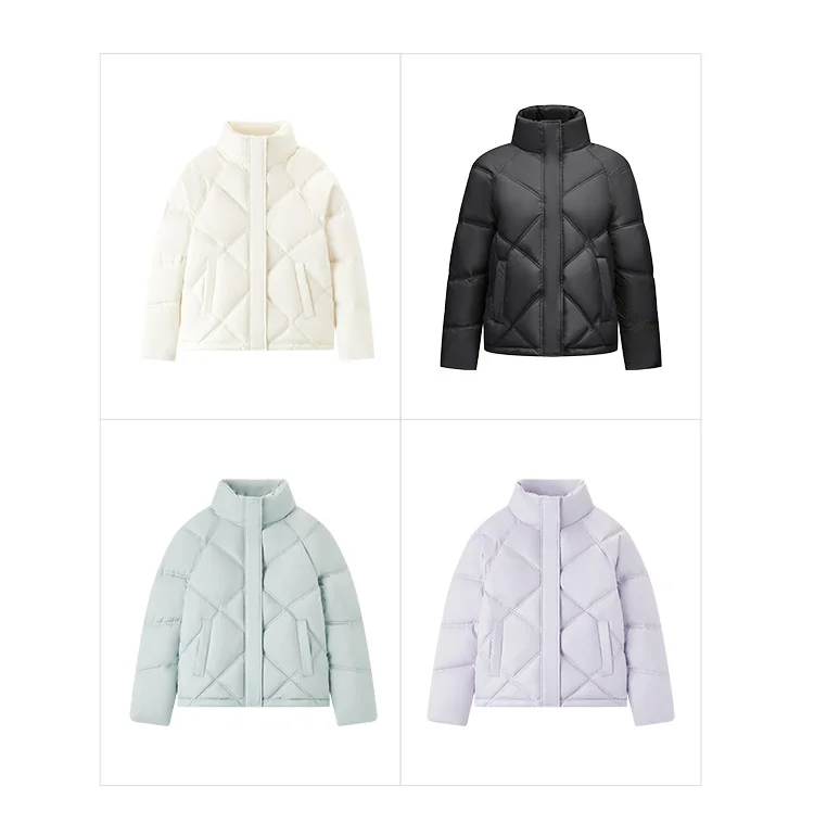 Cotton Clothing Women Loose Stand Collar Simple Casual Temperament Winter Gentle Waterproof Rhombus Versatile Thick Coat
