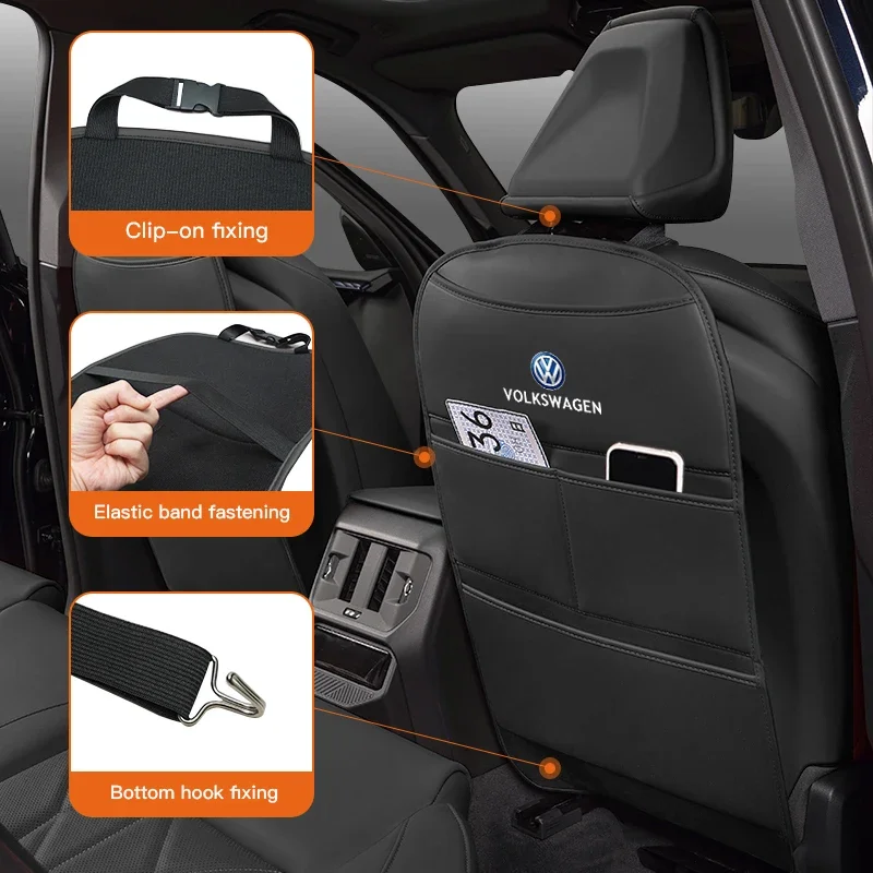 폭스바겐 GTI 골프 6 7 8 파사트 폴로 CC 티구안 아르테온 타이고 캐디 시로코용 포켓 보호 커버가 있는 차량용 시트 킥 방지 패드 1개