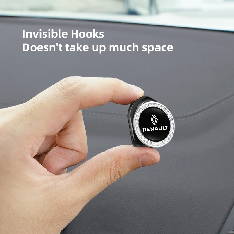 르노 RS 클리오 메간 2 3 4 캡처 트래픽 트윙고 퀴드용 2개 크리스탈 장식 자동차 엠블럼 접착식 소형 수납 훅