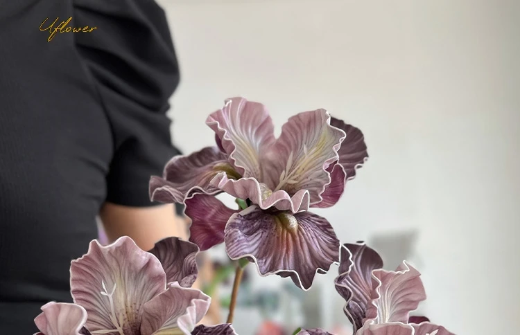 Uflower 45 cm künstliche Blume, Rosenstrauß, Iris, Alice, EVA-Gefühl, gefälschte Blume, Heim- und Hochzeitsdekoration, rosa, weiße Kamelie, Blumen-Geschenk – Detail 18