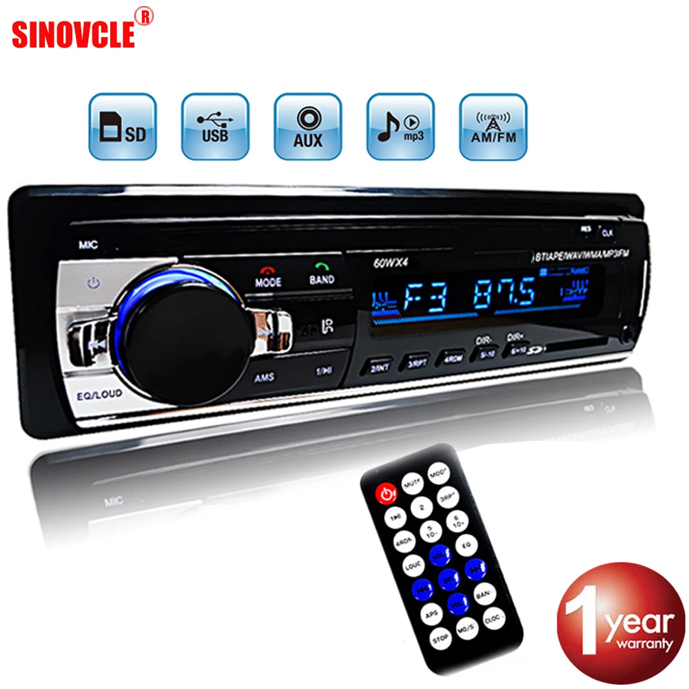 1 Din Autoradio Bluetooth Voiture Stéréo Lecteur MP3 FM Radio USB AUX Car  Radio