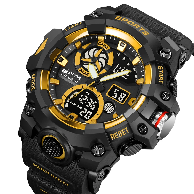 STRYVE Top Brand Electronic Watch For Men Outdoor Sports Waterproof Dual Time Display Quartz Wristwatches Rubber reloj hombre 3