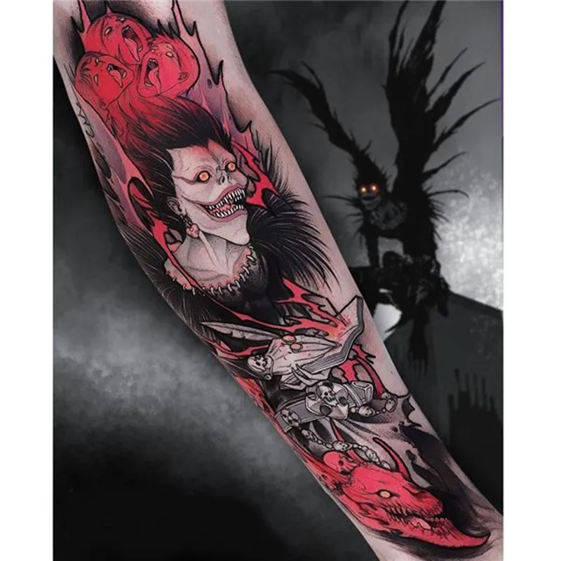 Luna Store Anime DEATH NOTE Ryuk Temporary Tattoos Black Death Demon Transfer Tattoo Body Art Waterproof Fake Tatoo Stickers