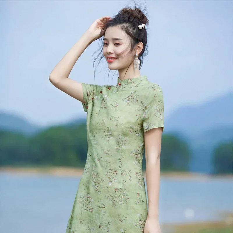 Natural Ramie Cloth Summer Thin Linen Digital Printing Skirt Organization DIY Sewing Designer By The Meter Fabric for Dresses