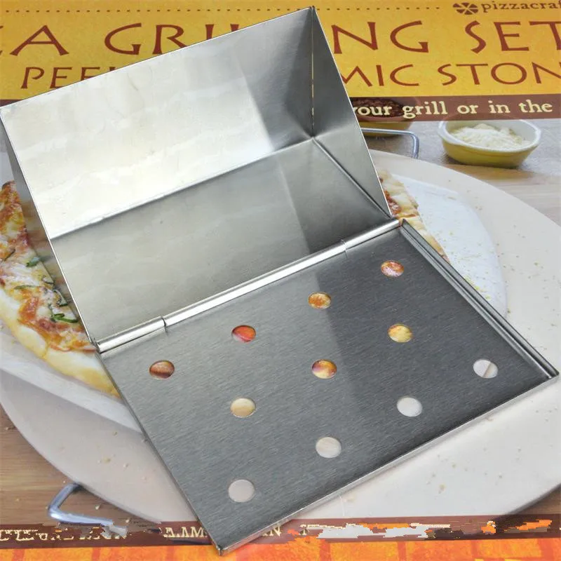 V-Shaped Stainless Steel Smoker Box Wood Chips BBQ Smoker Box with Lid For Flavor Wood Chips Pellets Grill Barbecue Accessories