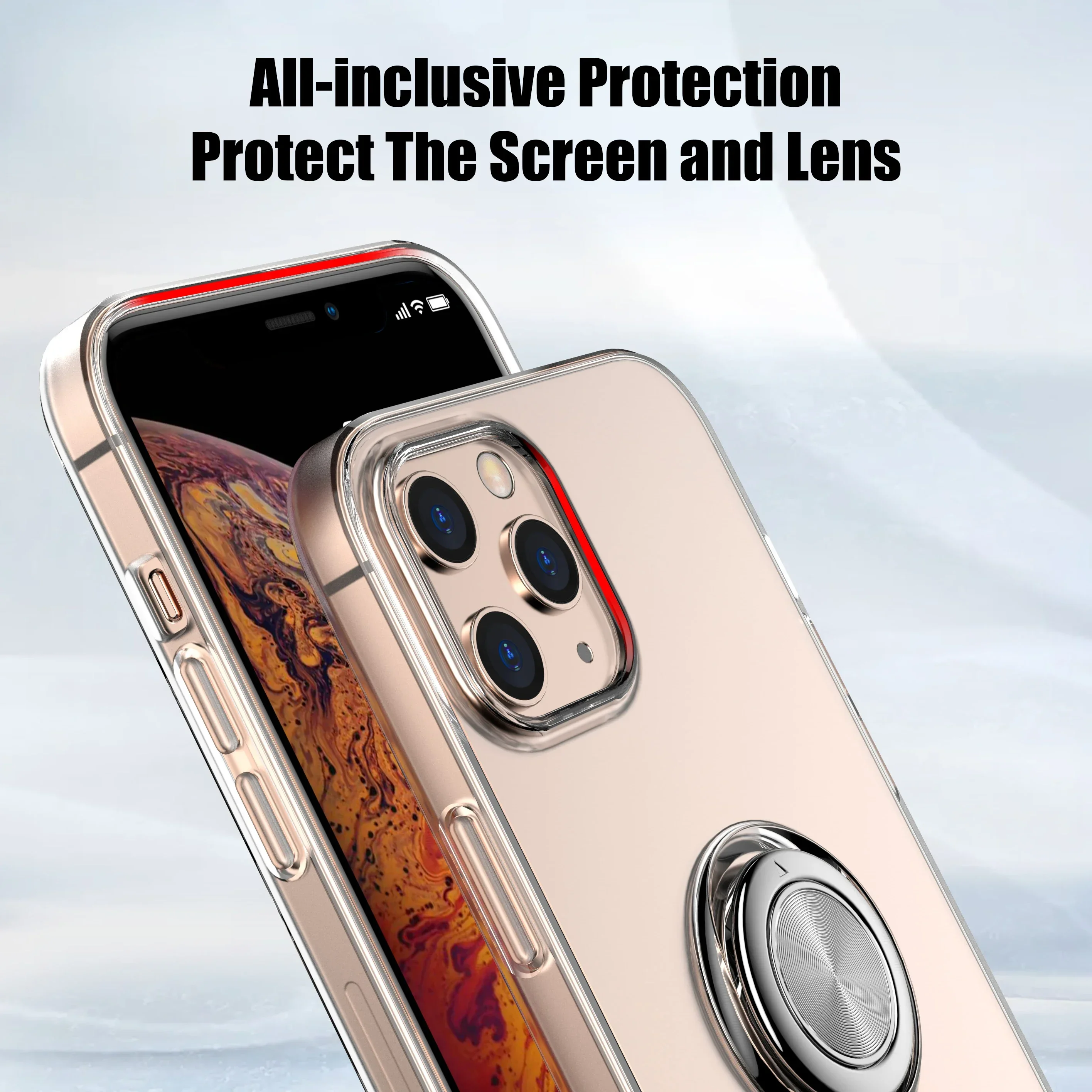 With Ring Stand Soft Transparent Case For iPhone 12 13 14 15 Pro Max Phone Cover For iPhone 7 8 Plus XR XS Max Magnetic Car Case 3