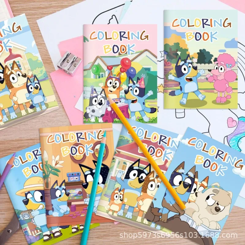 

Anime Bluey Color Diy Coloring Book Cute Bluey Bingo Party Cartoon Color Graffiti Painting Book Children Toy Learning Gifts