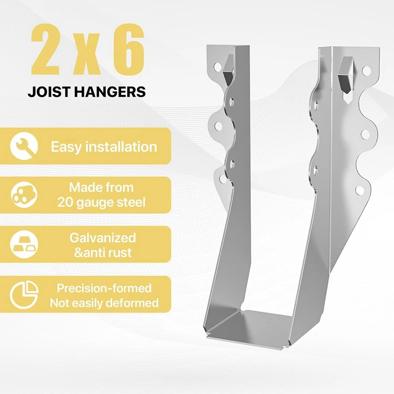 10 PCS 2X6 Joist Hanger Gauge Double Shear Face Mount Joist Hanger for Rafters Tie Brackets For Floor