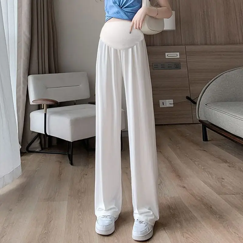 Summer Women's Maternity with Pockets Large Size Maternity Trousers Outside Wearing Thin Section of Ice Silk Draped Wide-Legged 5