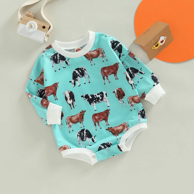 

Toddler Baby Rompers Cow Print Casual Long Sleeve Jumpsuit for Newborn Infant Girl Boy