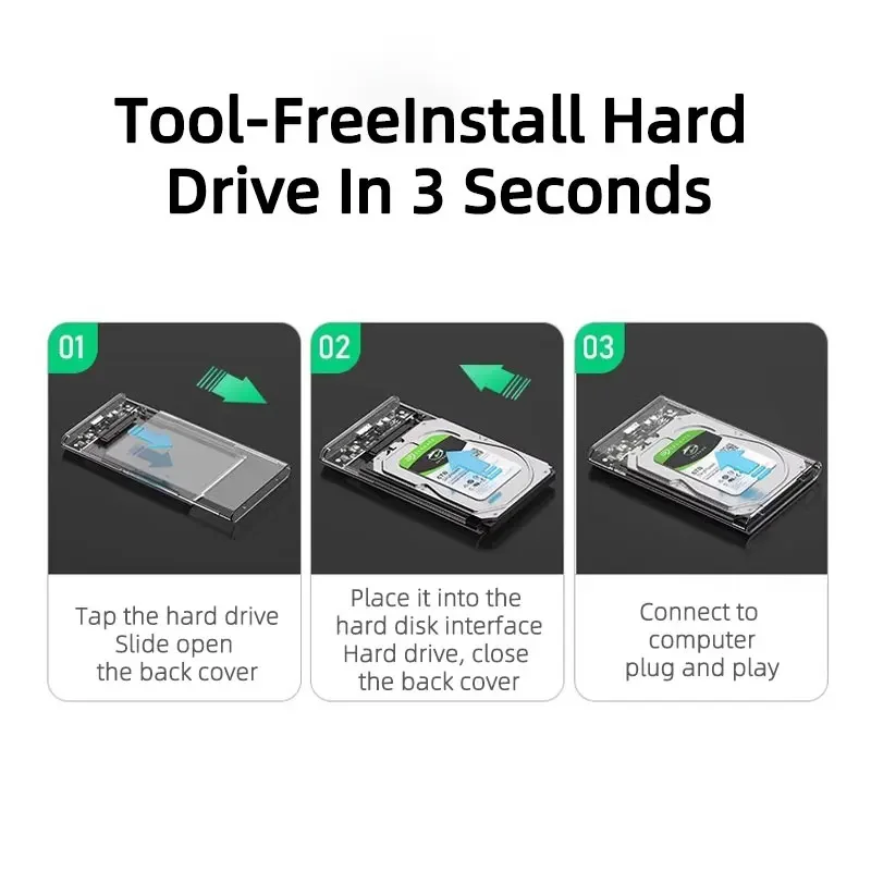Transparent Hard Disk Box 2.5inch SSD SATA to USB3.0 3.1 Type C Mobile External HDD Case Support 8TB For SDD HDD Shell Enclosure