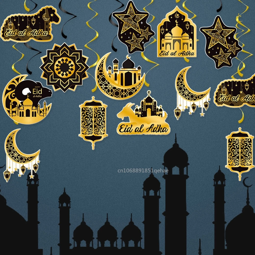 2025 Ramadan Hanging Tag Swirls Eid Mubarak Home Decor Star Moon Ornament Ramadan Kareem Islamic Muslim Party Decor Eid Al Adha
