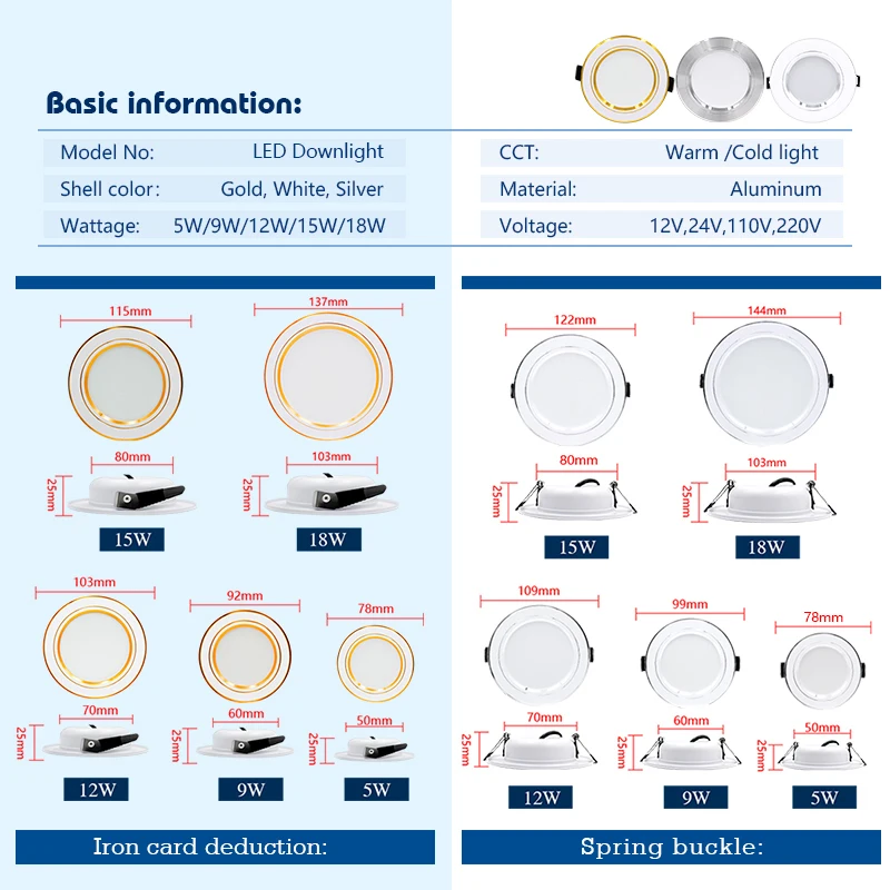 Led Downlight 220V 110V 5W 9W 12W 15W 18W DC12V 24V Round Recessed Ceiling Bathroom Lamps Living Room Light Home Indoor Lighting led ceiling light,led downlight
