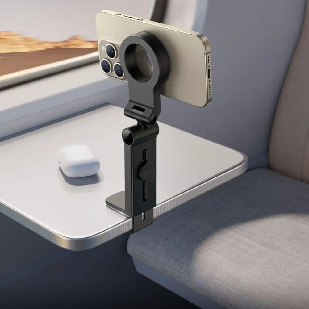 Magnetic Cell Phone Holder 360° Rotation Adjustable Foldable Portable for Airplane Backrest Tray Desktop Bedroom Kitchen