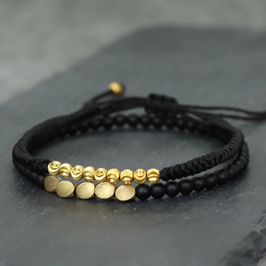 Gold Color Beads Handmade Braided Men Bracelet Set