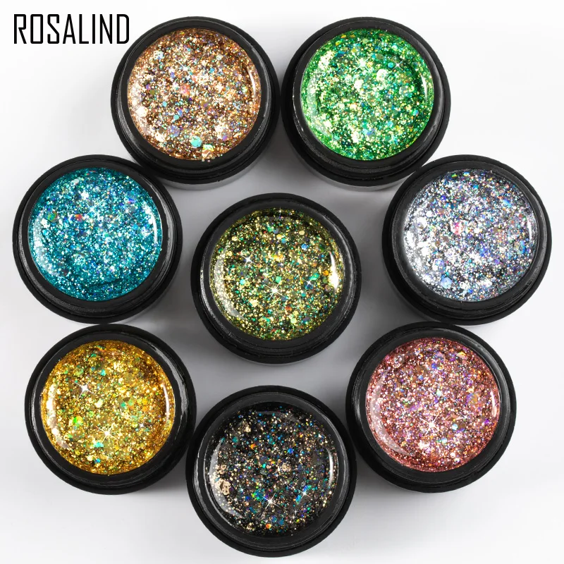 

ROSALIND 5ml Shiny Diamond Glitter Gel Nail Polish Hybrid Varnishes For Manicure Nail Art Design Gel Polish Top and Base Set