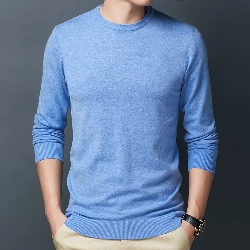 Men's knit turtleneck basic jacquard sweater round neck bottoming pullover solid color