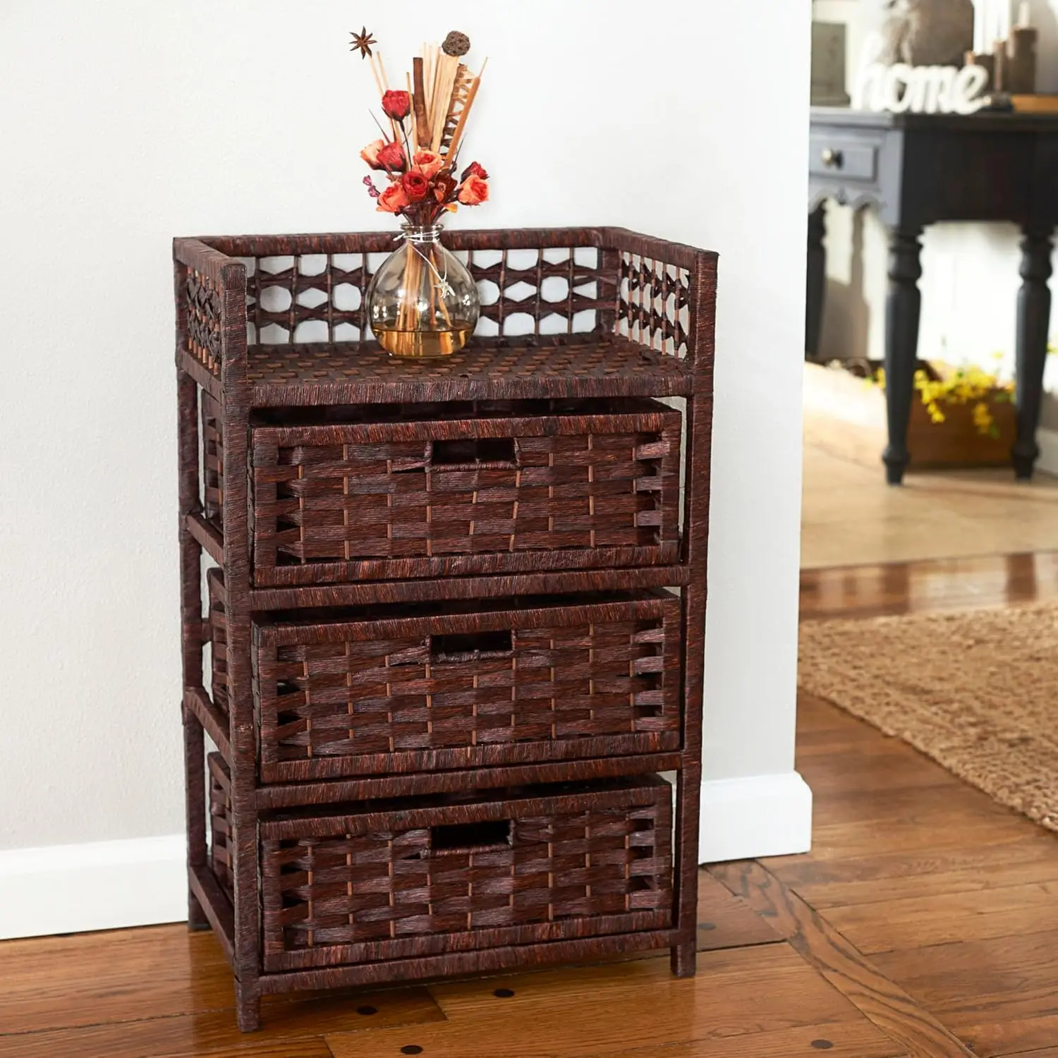Woven 3 Drawer Chest with Cutout Handles