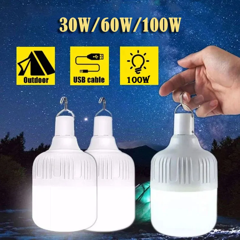 

100W Portable Tent Lamp Battery Lantern BBQ Camping Light Outdoor Bulb USB LED Emergency Lights for Patio Porch Garden