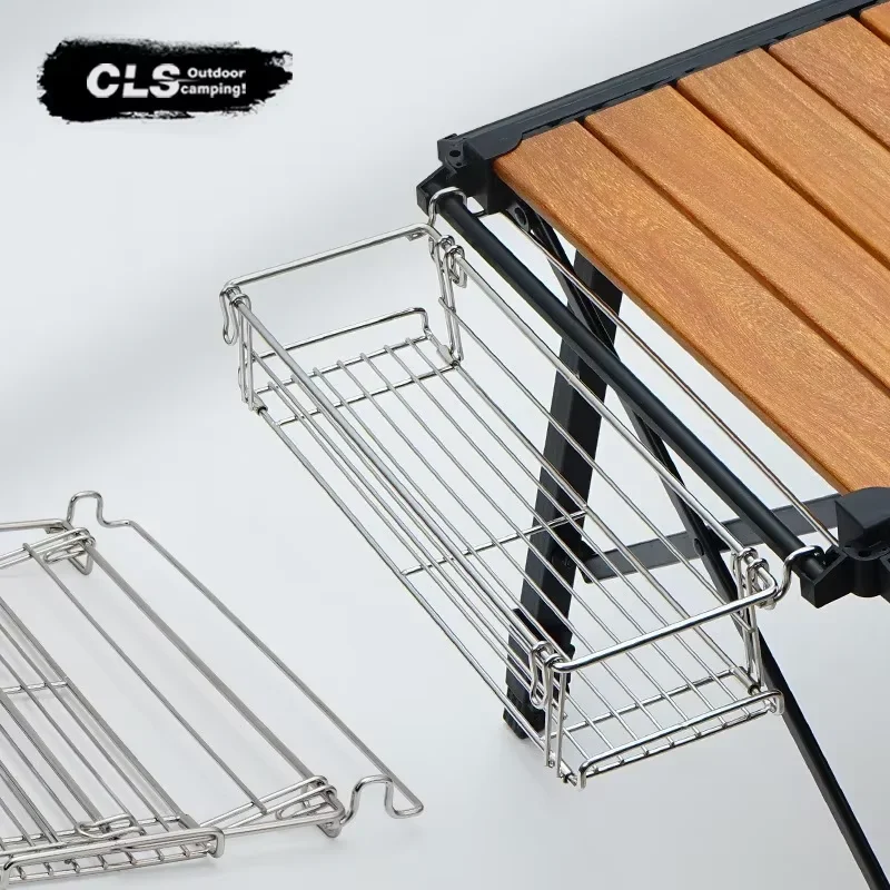 Outdoor Aluminum Table Side Storage Rack Hanging Mesh IGT Table Expansion Bracket Folding Table Extension Basket Folding Rack 4