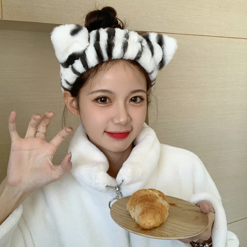 워시 페이스 헤어 홀더 헤어밴드, 부드럽고 따뜻한 코랄 플리스 보우 동물 귀 머리띠, 여성용 터번 패션 헤어 액세서리