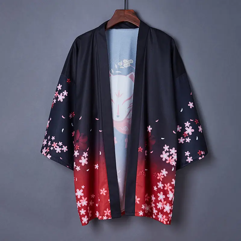 Kimono Man Japanese Clothes Yukata Male Samurai Costume Haori Obi Beach Men's Kimono Cardigan Japanese Streetwear Jacket