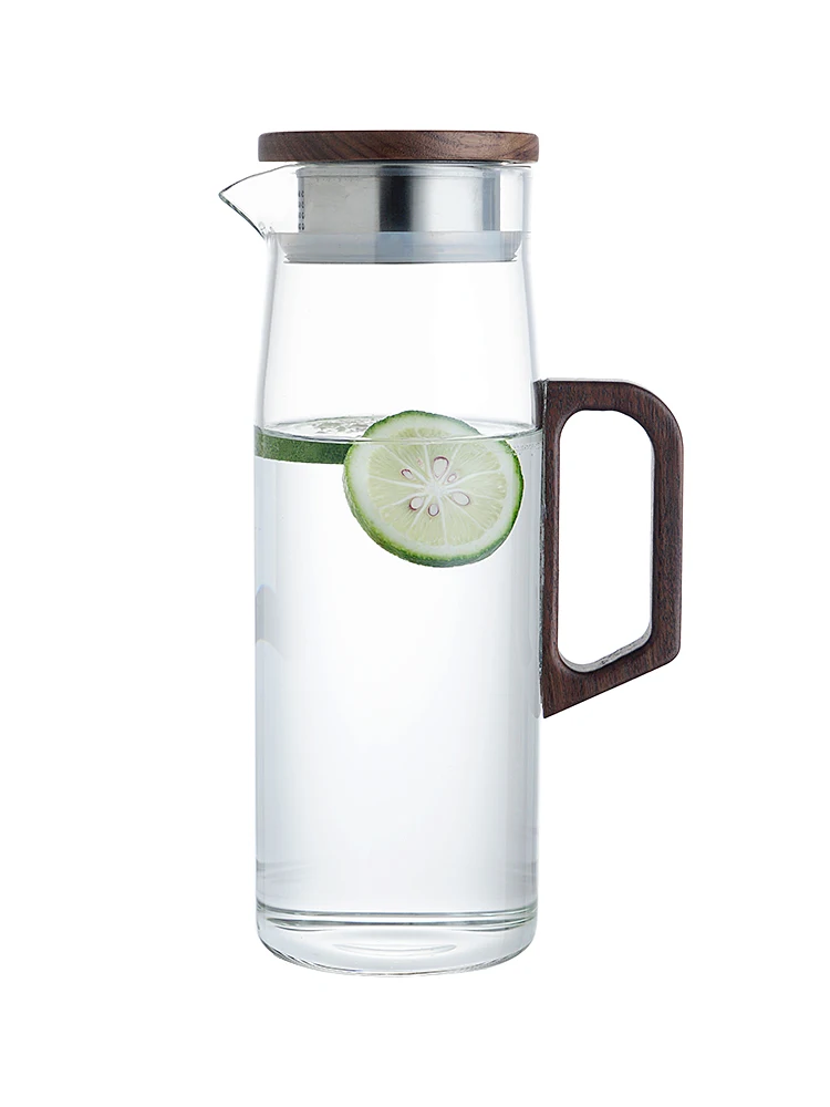 Jarra de agua fría de madera de nogal y vidrio para uso doméstico, ideal para preparar té o agua caliente. También sirve como botella decorativa para la sala de estar o tetera para té helado. - Image 5