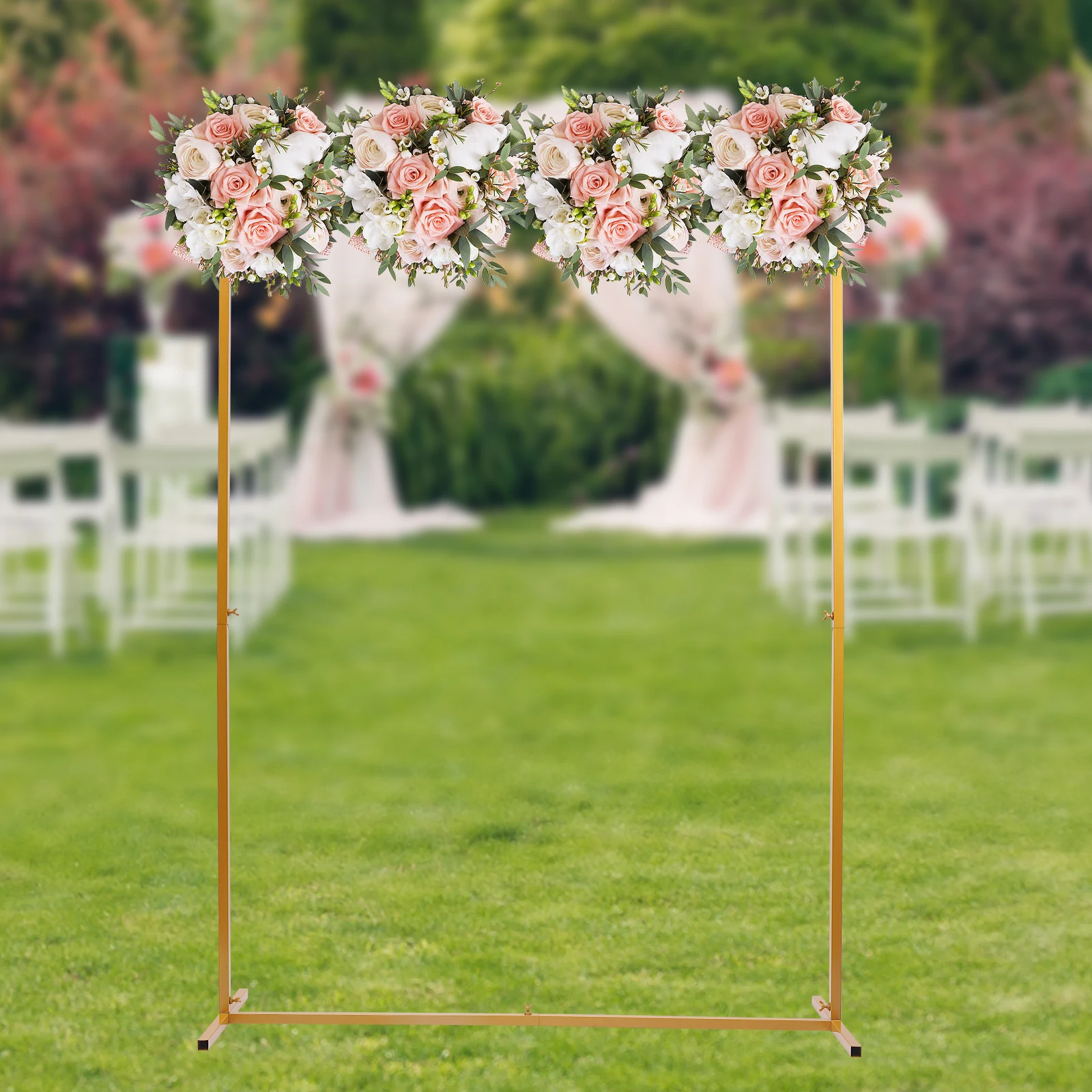 2*1.5M Wedding Arch Stand Base Metal Square Garden Backdrop Frame Flower Balloon Decor Rack Gold Birthday Party Event