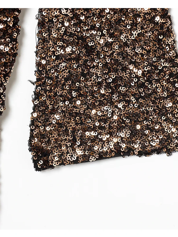 New Sequin Sexy Party Long Dress Women V-neck Long Sleeve Slim Pleated High Split Dresses 2025 Autumn Lady Evening Robe