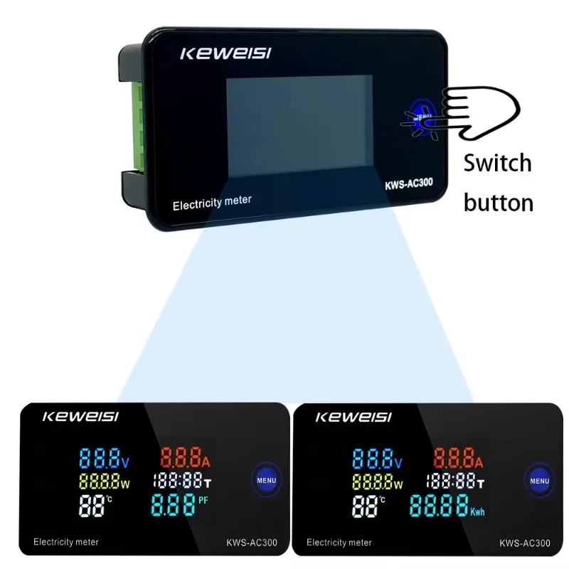 KWS-AC300 6 in 1 디지털 전력 에너지 미터 AC 50-300V 100A 전압계 전류계 LED 전력계(리셋 모니터 테스터 포함)