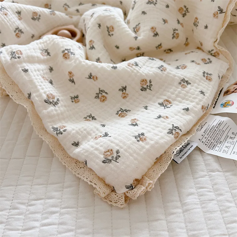 Baby Camellia Rose Print Muslin Trends Blanket Quilt
