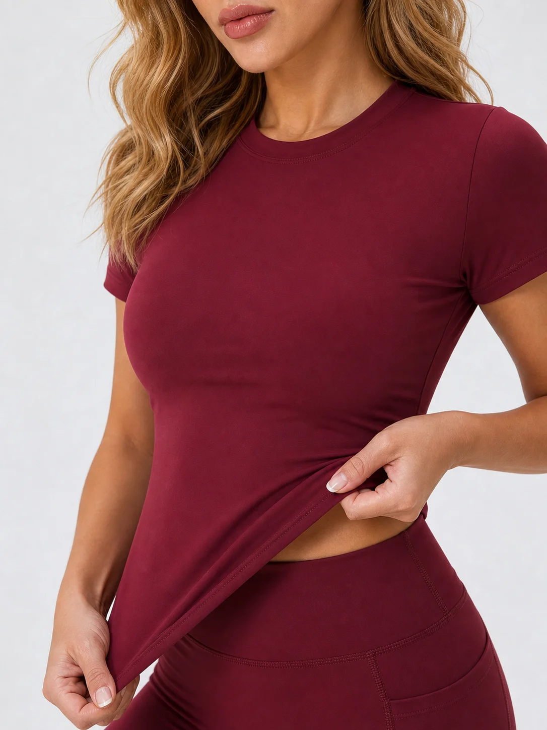 Nahtloses Workout-T-Shirt für Damen, Lässiges Slim-Fit Yoga-Oberteil, Kurzarm-Sportshirt mit Rundhalsausschnitt, Weiche Atmungsaktive Sportbekleidung für das Fitnessstudio