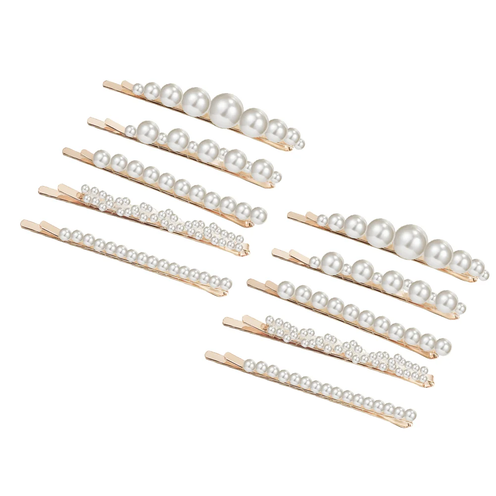 

10pcs Pearl Bobby Pin Stylish Hair Clip Chic Hairpin Girls Side Barrette Hair Accessories for Party Banquet (White, 5pcs A Set)