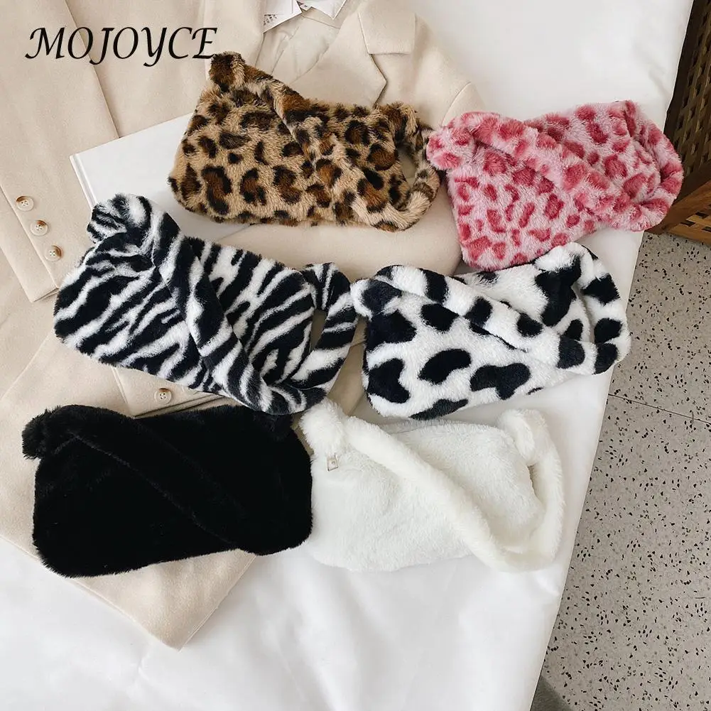 Модные женские мини-сумки на плечо с коровьим принтом зимние плюшевые сумки под