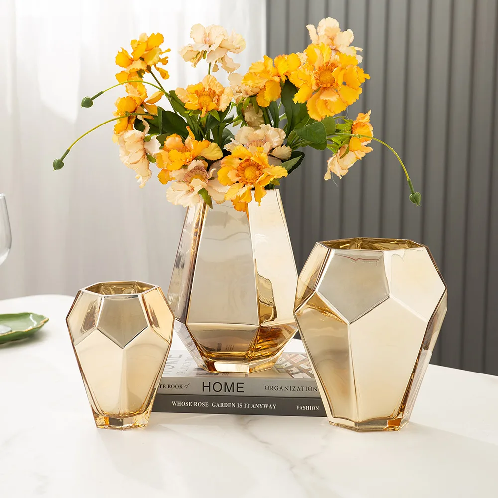 

Glass Vase Home Decor Luxury Terrarium Golden Section Pot Table Decor Accessorie Living Room Decoration Flower Arrangement Vases