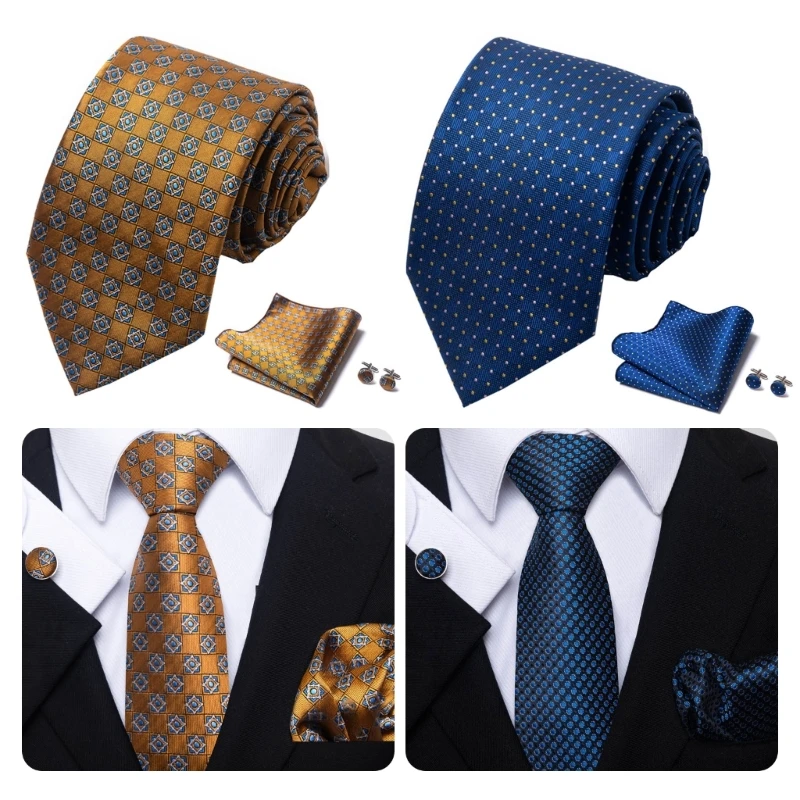 

Men's Tie Pocket Square Cufflink Set Business Formal Office Meeting Attire Set DXAA