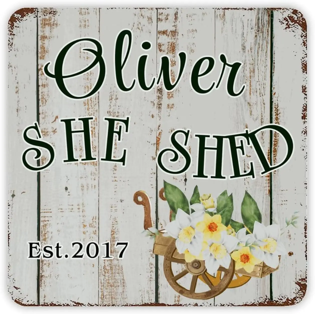 Targa In Latta Con Venature Del Legno Retrò Targa In Metallo Con Nome Personalizzato She Shed Narcissus Placche Da Parete In Metallo Retro Venatura De
