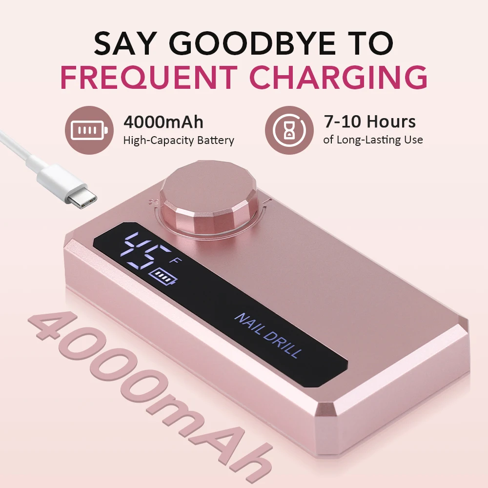 휴대용 전동 네일 드릴 머신 프로 4000mAh 대용량 배터리 45000RPM 충전식 젤 네일 폴리싱 파일 매니큐어 도구