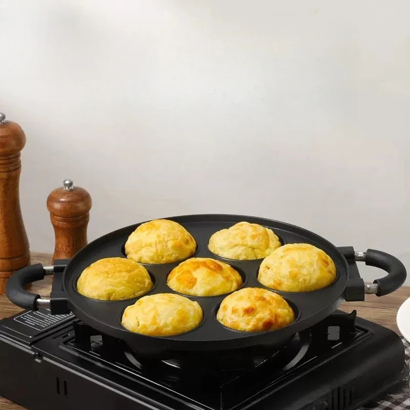 7 Hole Cooking Cake Pan Cast Iron Omelette Pan Non-Stick Cooking Pot Breakfast Egg Cooker Cake Mold Kitchen Cookware Kitchenware