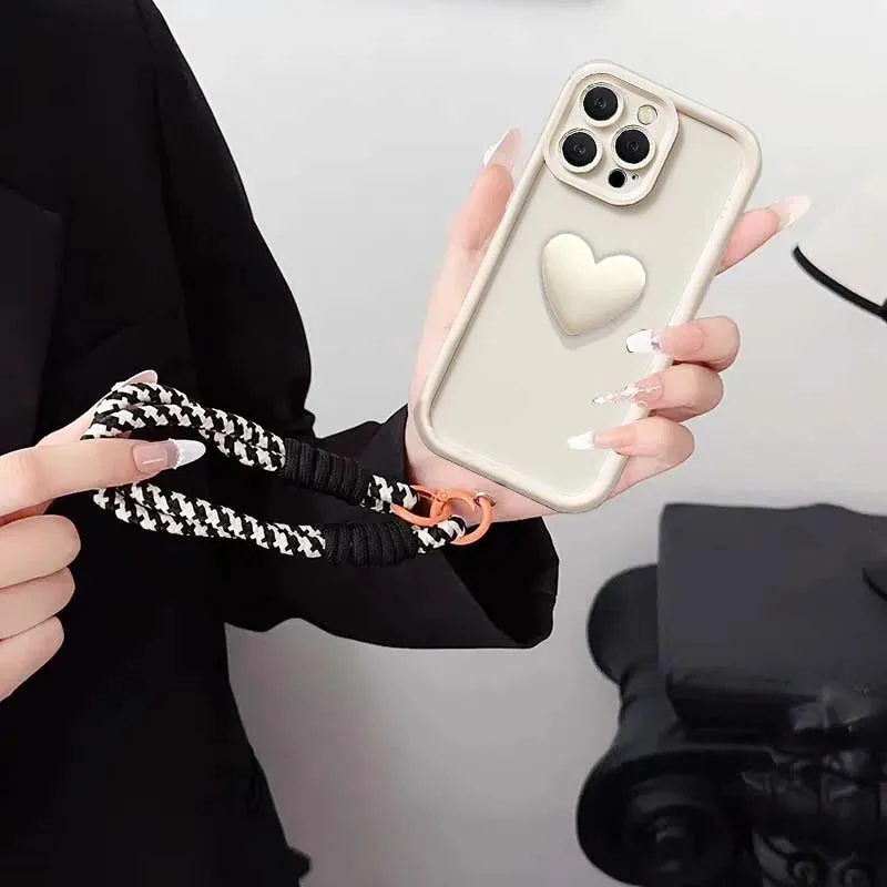 3D Love Heart Lanyard Phone Case