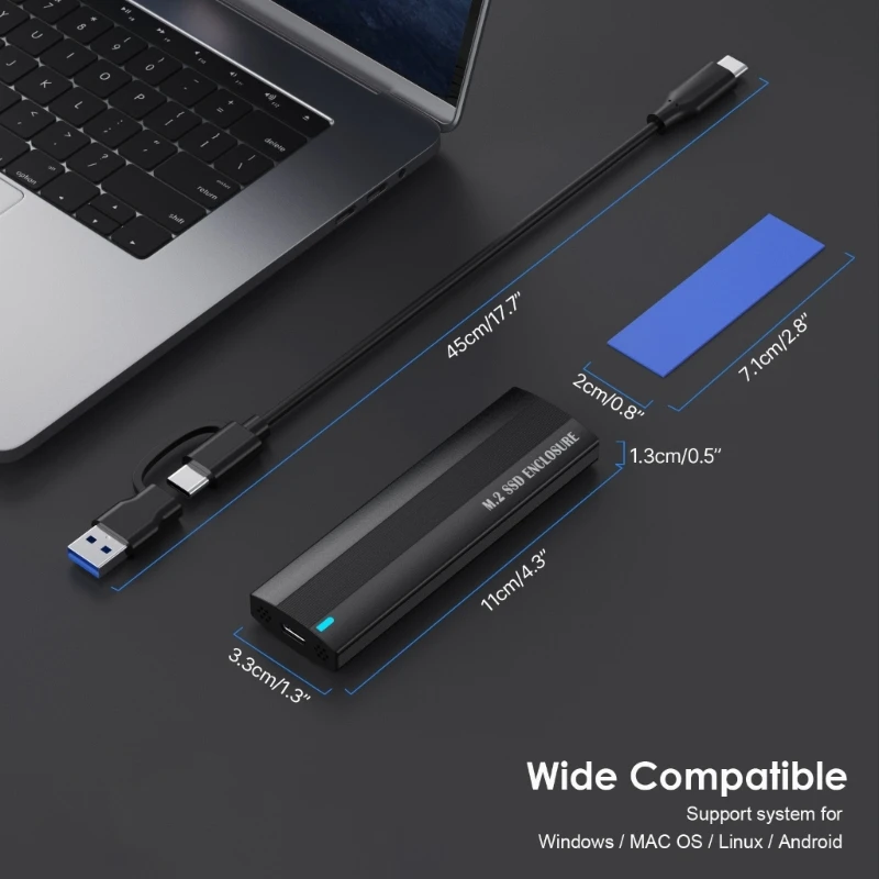 M.2 NVMe SSD Enclosure High Speed Aluminum USB3.1 to M.2 SSD External Box