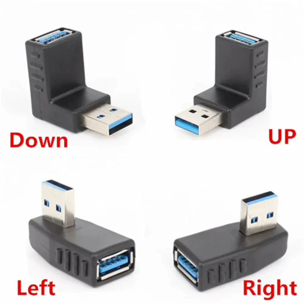 USB 3.0 A Male to Female Extension Adaptor Cable Flexible Compact Right/ Left/ Up/ Down 90 Degree Cord Extension Plug Converter - 2