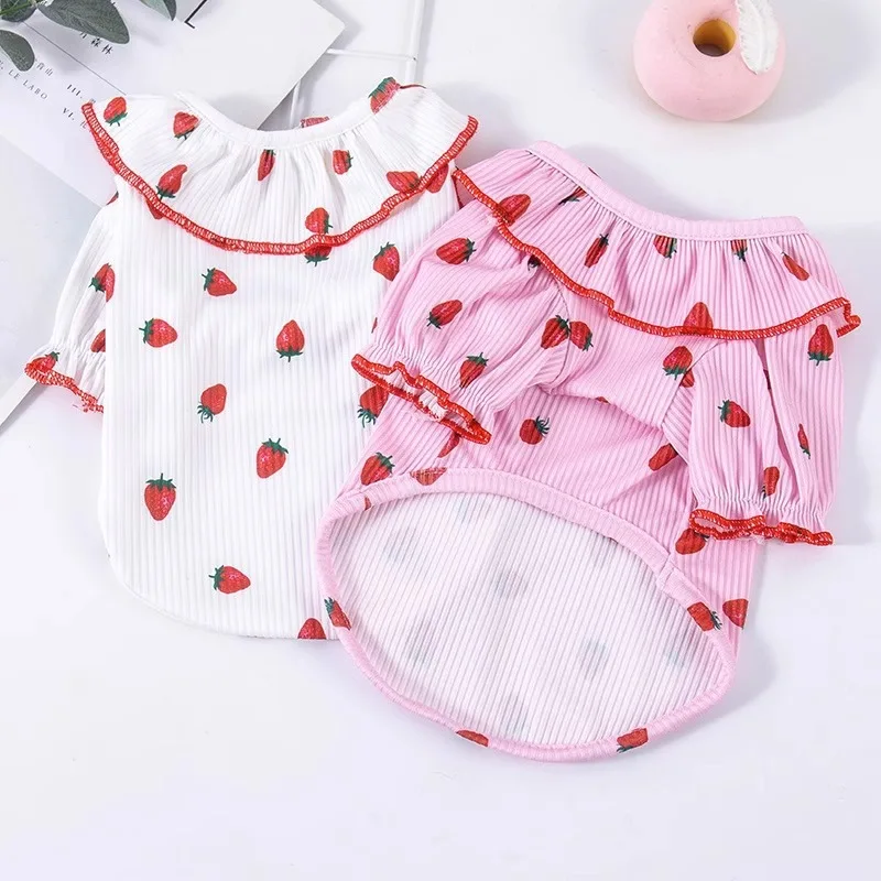 

Pet Dog Clothes Strawberry Shirts for Dogs Clothing Cat Small Cute Thin Spring Summer White Boy Girl Chihuahua Pet Products 2023