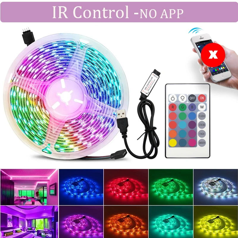 ตัวเลือกสินค้า ไฟ LED แบบเส้น USB 1-20 เมตร ควบคุมผ่านแอพ WIFI เปลี่ยนสีได้ 5050 RGB ไฟ LED แบบยืดหยุ่น สำหรับไฟแบ็คไลท์ทีวี ตกแต่งห้อง