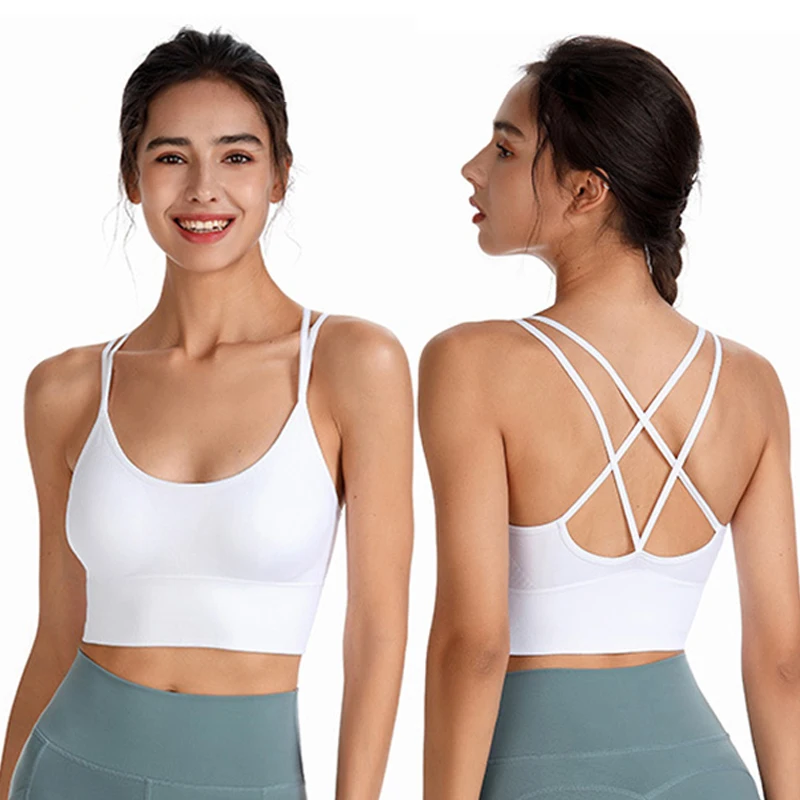 Soutien-gorge de Sport pour femmes, dos rembourré, bretelles croisées, haut court de Yoga, d'entraînement, Bralette_voghion.com