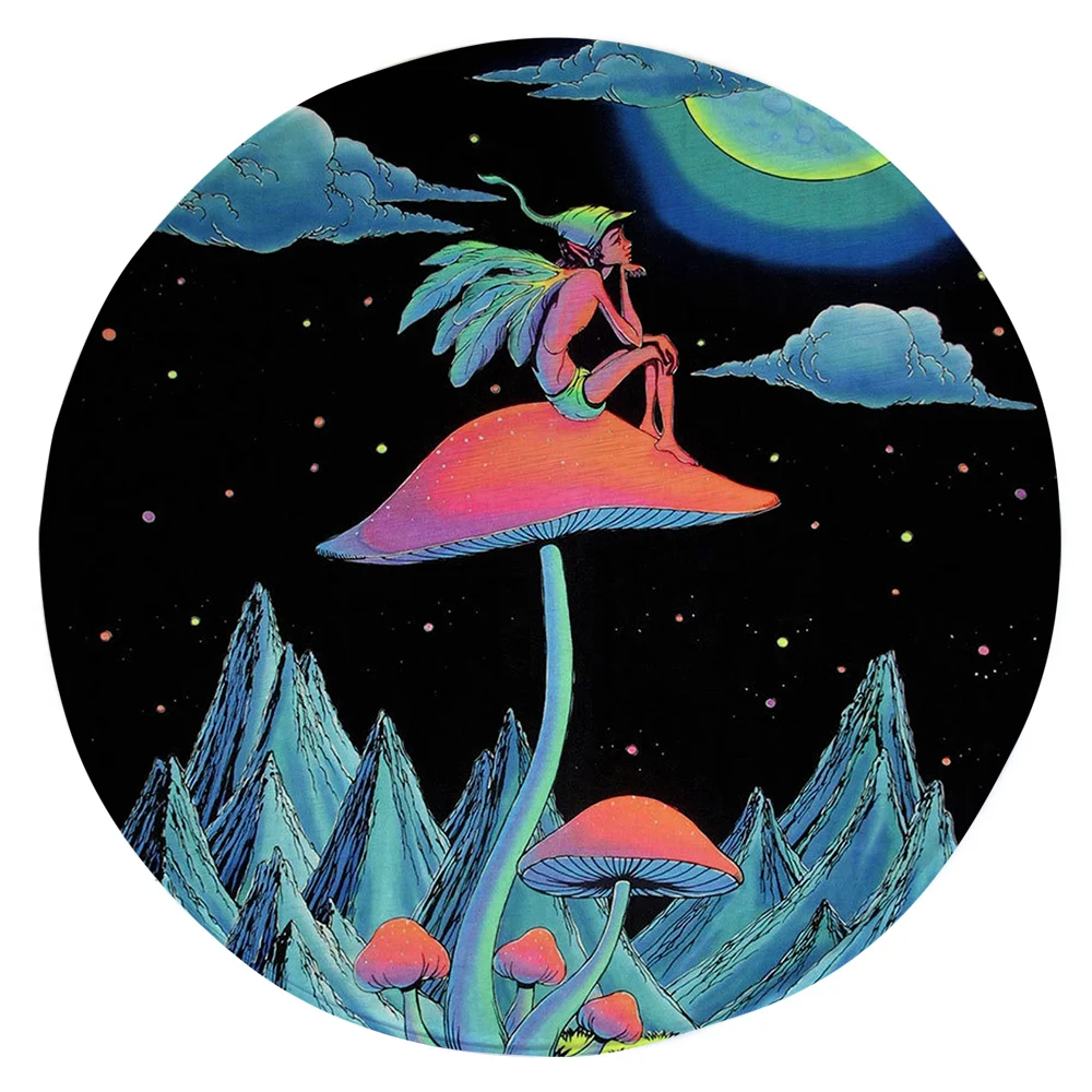 

CLOOCL Fashion Round Carpets Mushroom Spirit in the Moon Night 3D Printed Floor Mats Flannel Carpet for Living Room Area Rugs