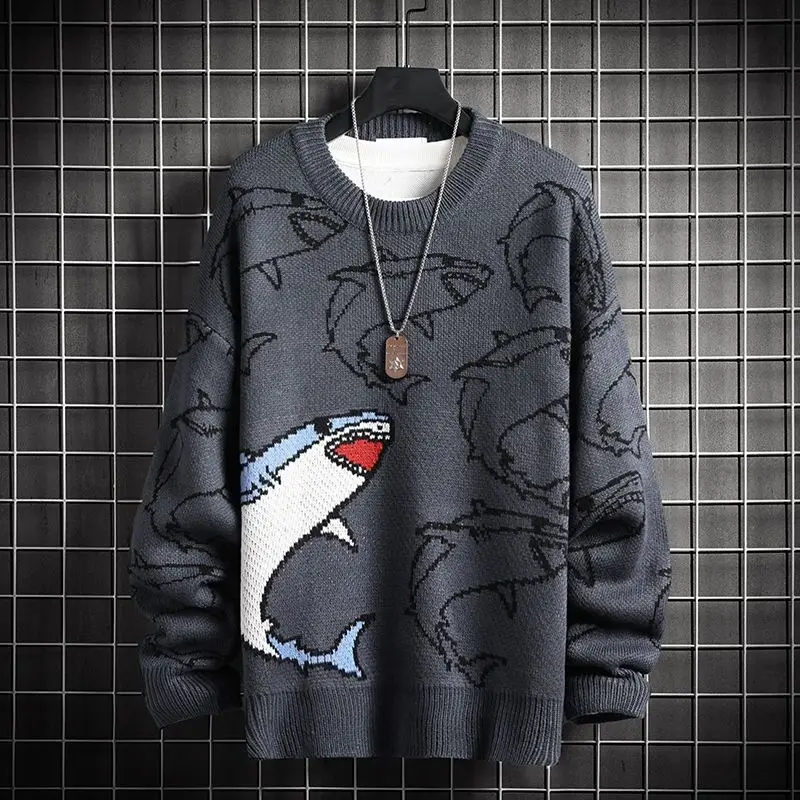 Pullover Men's Women's Winter Warm Round Neck Knit Pullover Harajuku Anime Undershirt 2022 Aesthetic Design Y2k Clothes Shark